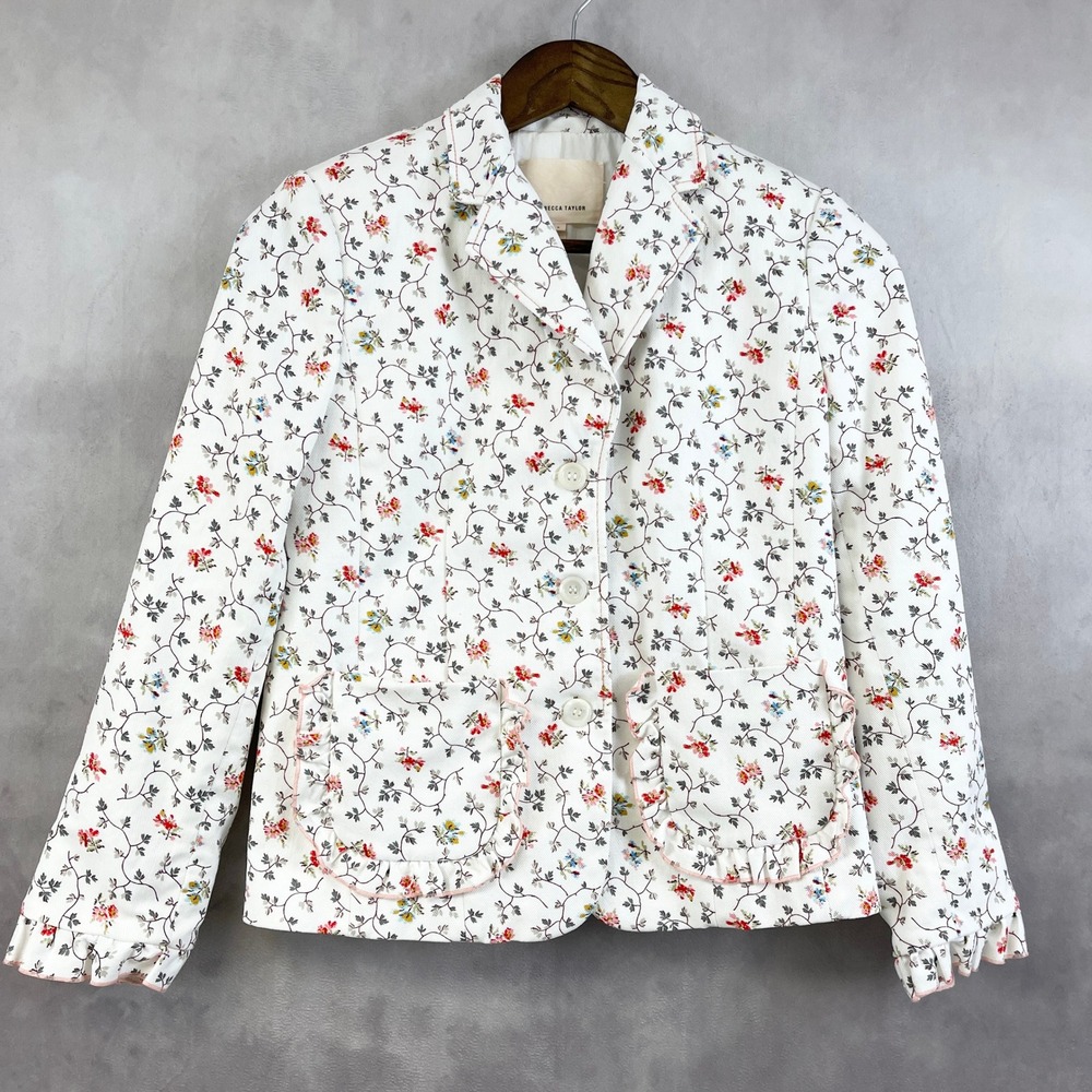 Rebecca Taylor Womens Blazer Jacket Size 2 Floral Cottage Romantic Coquette Chic - Picture 1 of 14